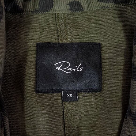 Rails Womens XS Collins Green Leopard Utility Military Jacket Linen Blend Safari - Picture 12 of 16